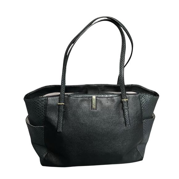 Tutilo New York Black Faux Leather Tote Shoulder Bag Laptop Bag Double Straps - Picture 1 of 16